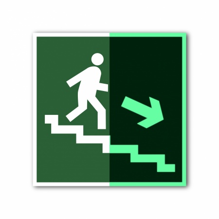 Знак E13 Направление к эвакуационному выходу по лестнице вниз (E13TFG150150)