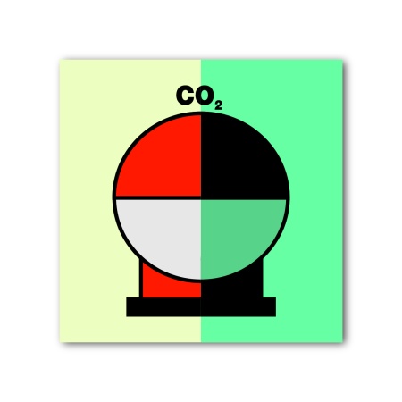 Знак ИМО «Стационарный сосуд пожаротушения, размещенный в защищаемой зоне для двуокиси углерода»